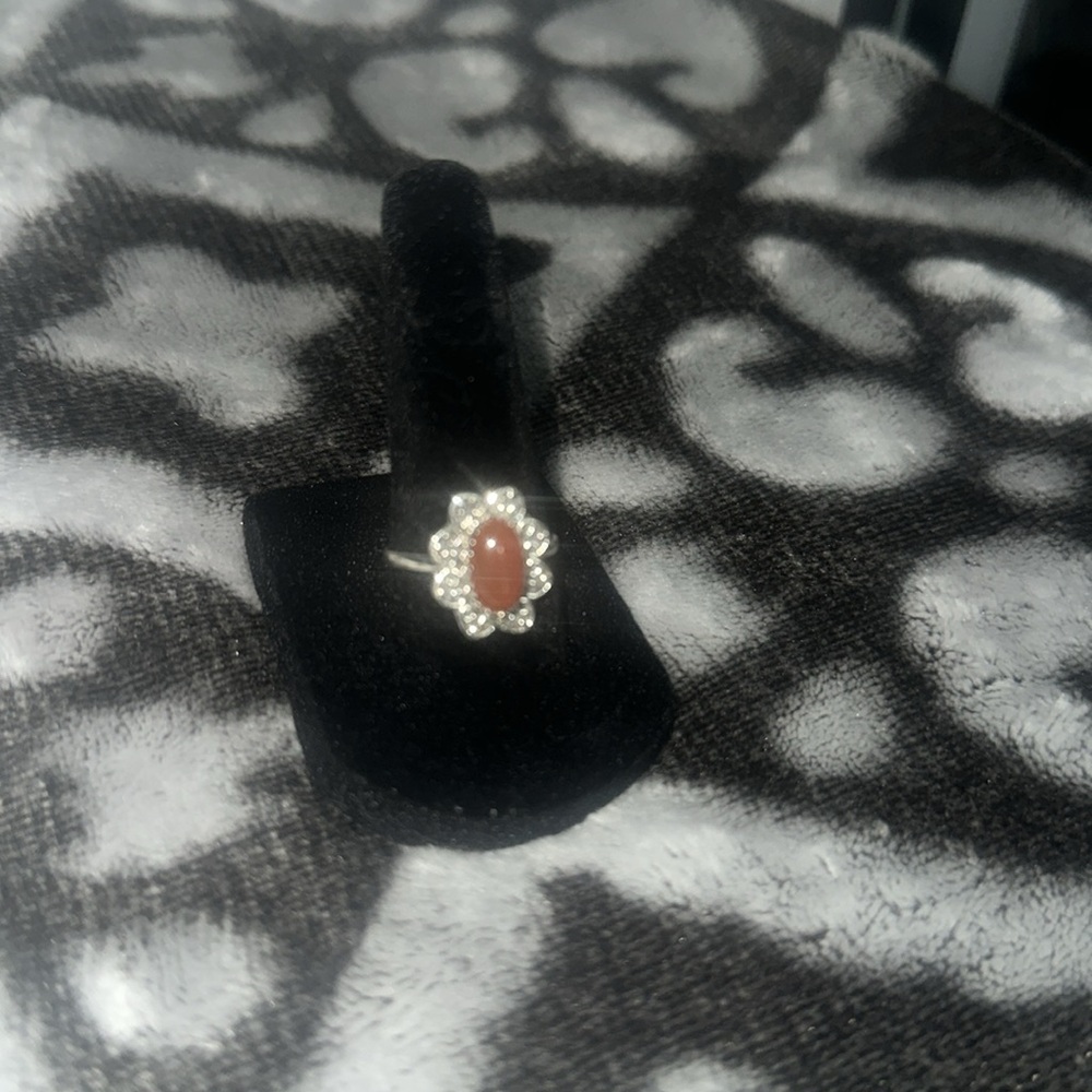 925 Silver Ring with Red gemstone size 8